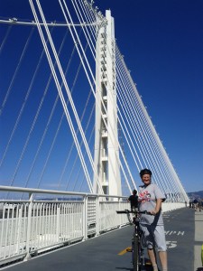 On the new Bay Bridge span at the tour on the new biking trail.
